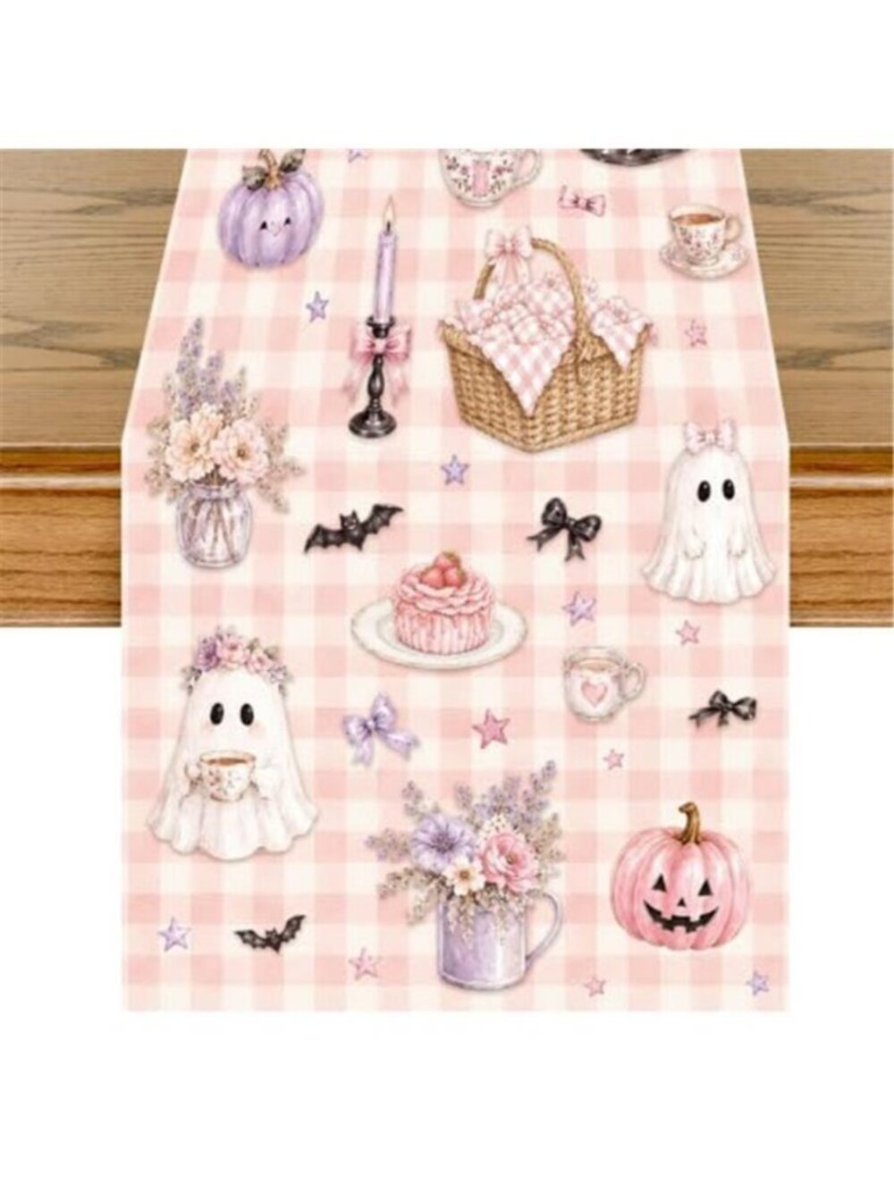 Halloween Decorations Table Runner - Pink Cute Ghost Party Decor
